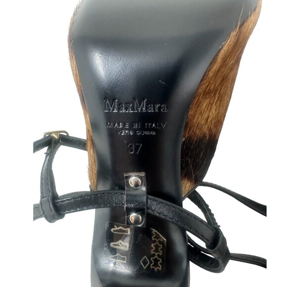New Max Mara Leopard Haircalf Animal Print Slingback Ankle Strap Pumps Heels 7 - Picture 12 of 15